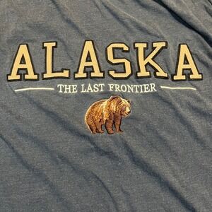 Teemax Mens Alaska The Last Frontier Bear Embroidered T-Shirt Blue XL Souvenir